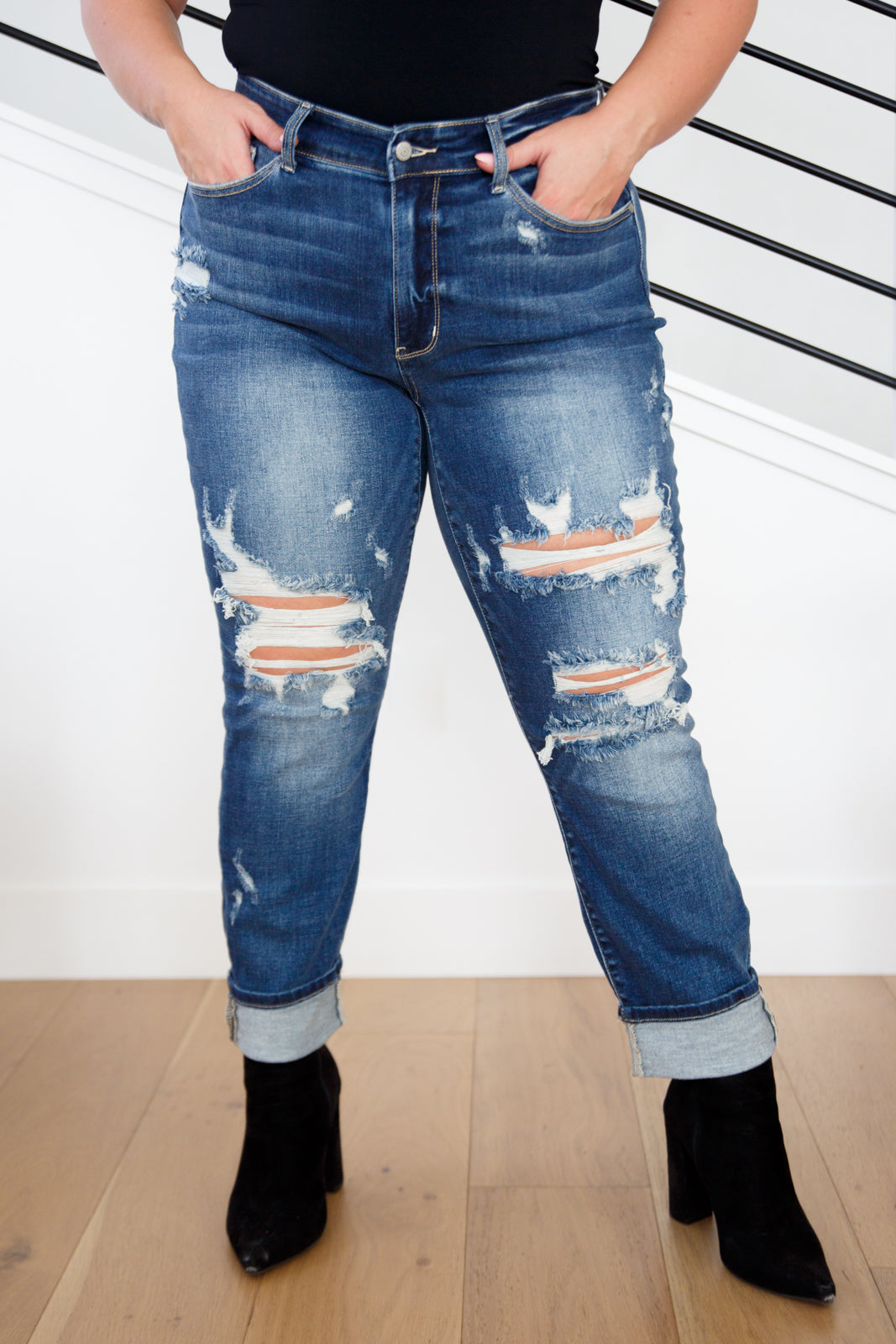 Danny Mid Rise Cuffed Destroyed Boyfriend Jeans