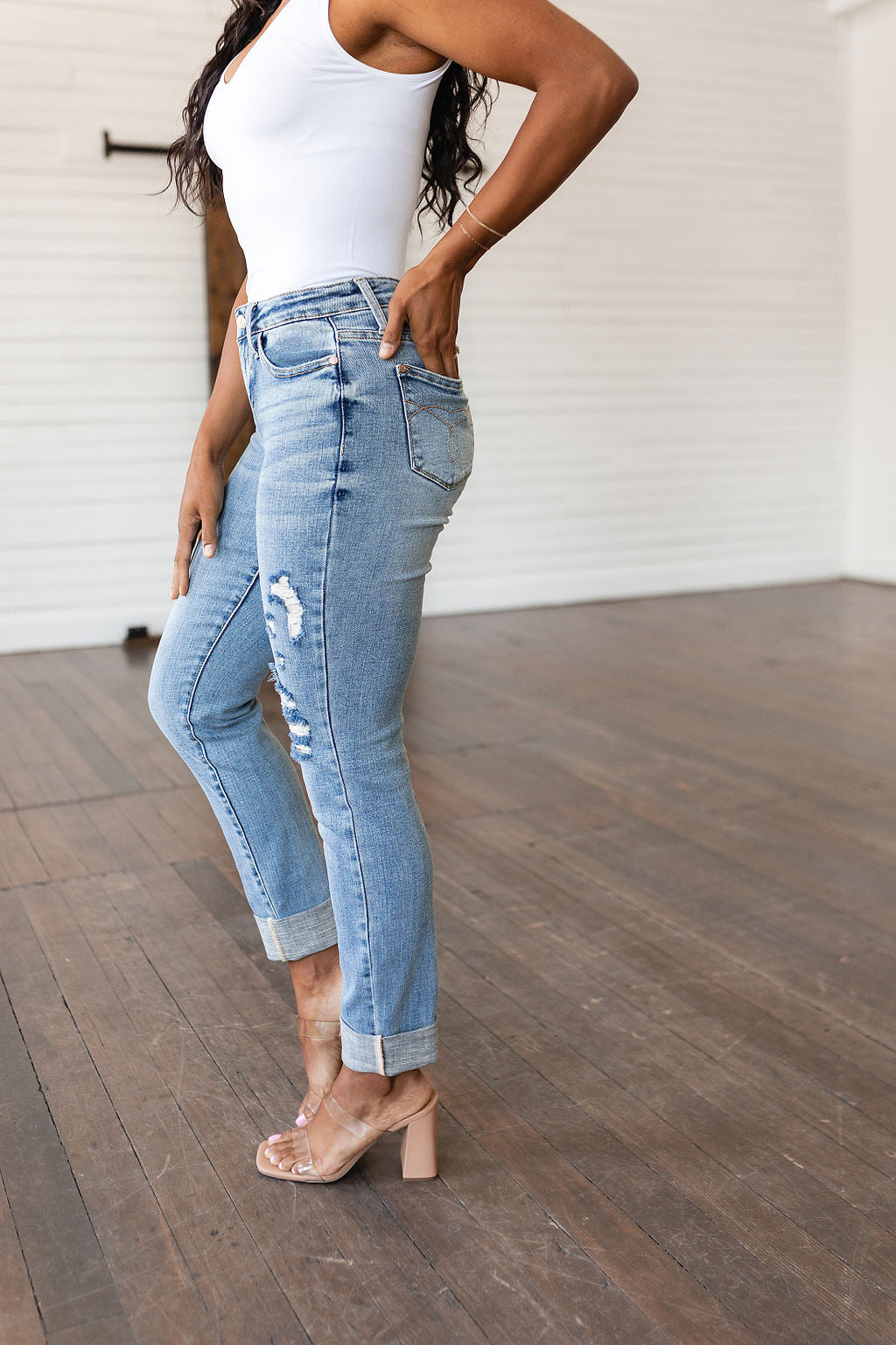 Elodie Mid Rise Distressed Boyfriend Jeans