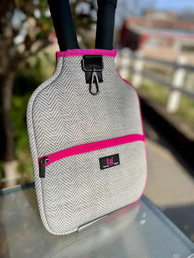 PREORDER: Pickleball Paddle Cover in Pink Herringbone