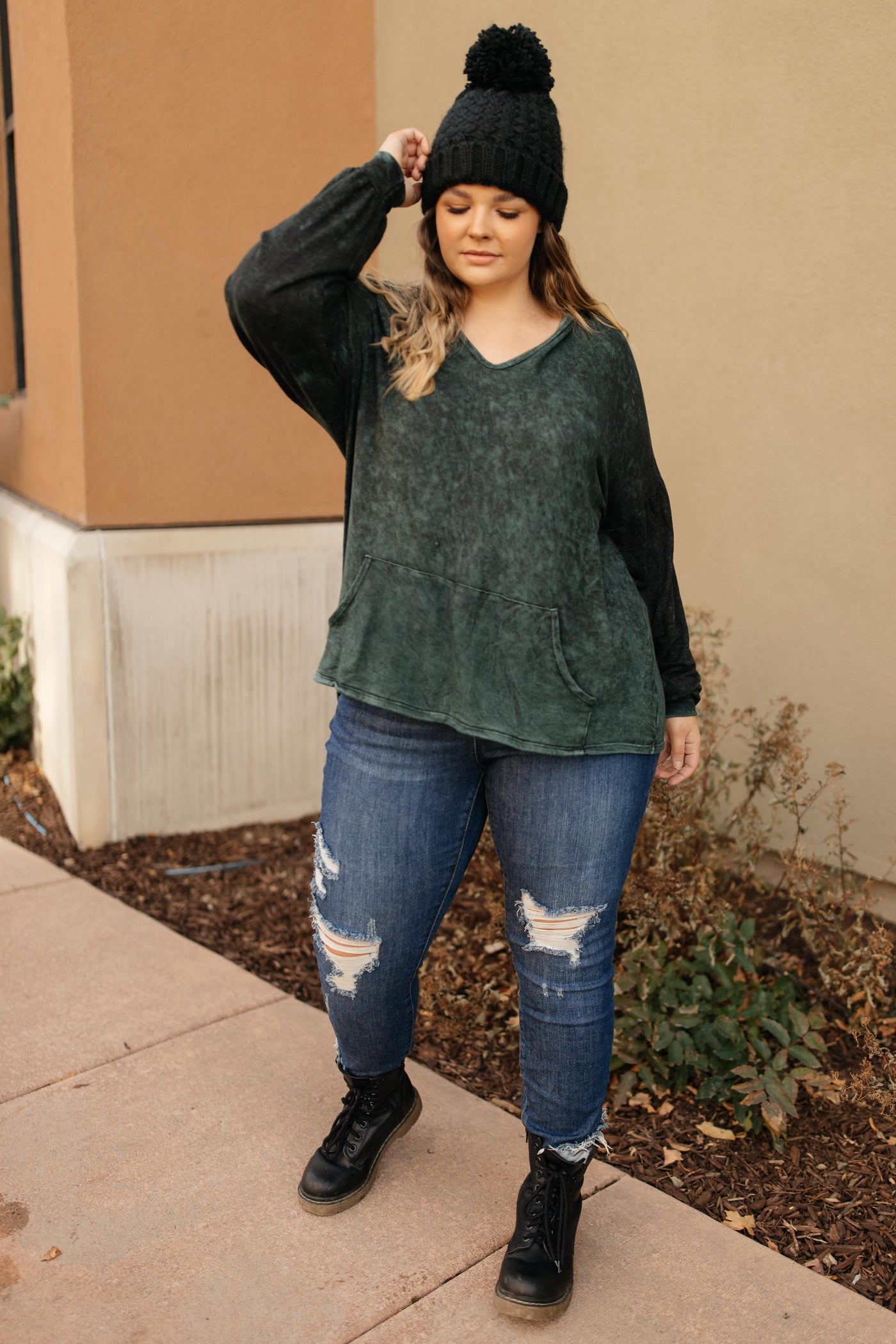 A Cozy Hooded Top in Hunter Green