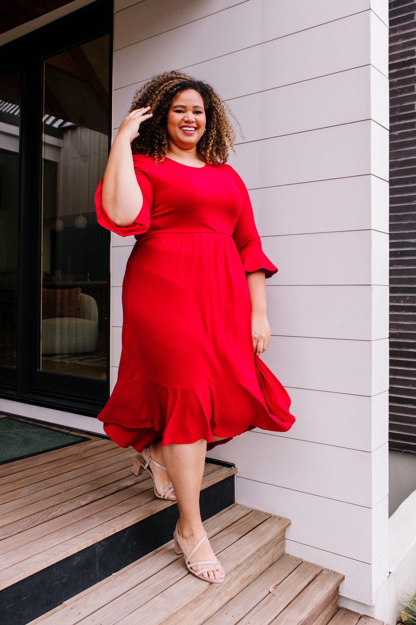 DOORBUSTER Cloudy Skies Dress in Crimson