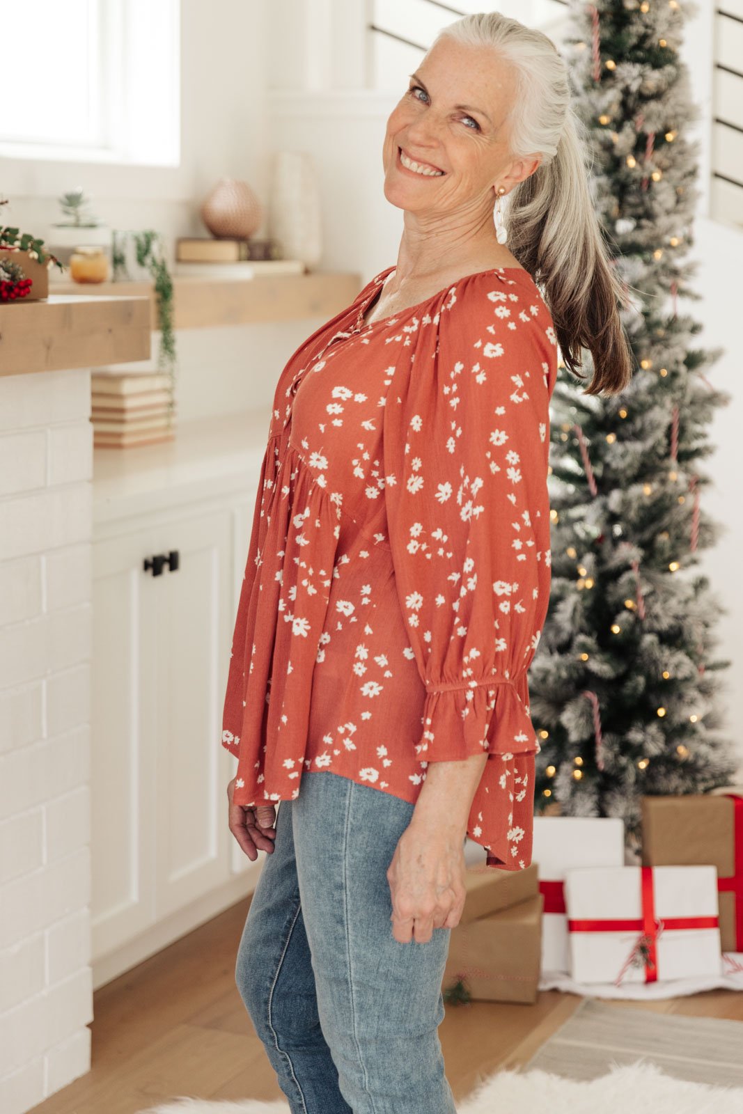 DOORBUSTER Daisy Flow Blouse In Rust