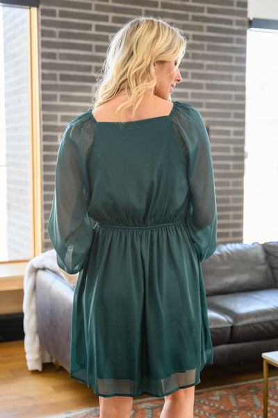 Front And Center Balloon Sleeve Dress in Green