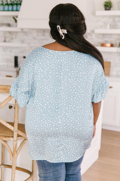 Silky Spots Ruffle Sleeve Blouse In Sky Blue