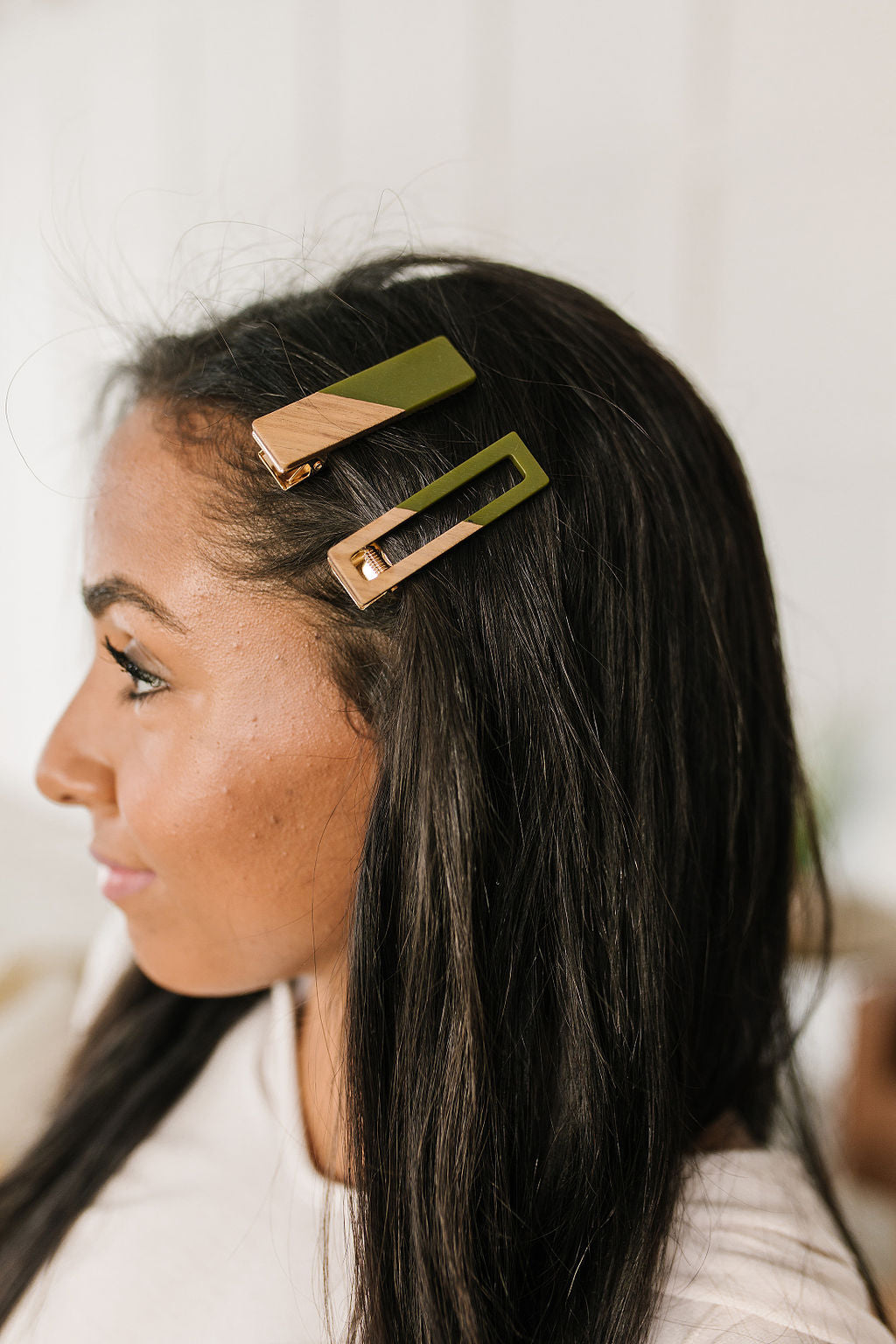 Two Tone Hair Clip Set in Green