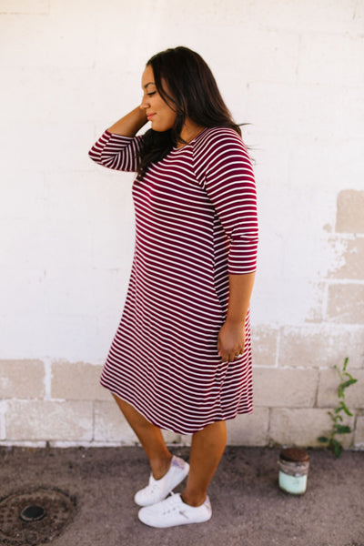 Burgundy Striped Skater Dress