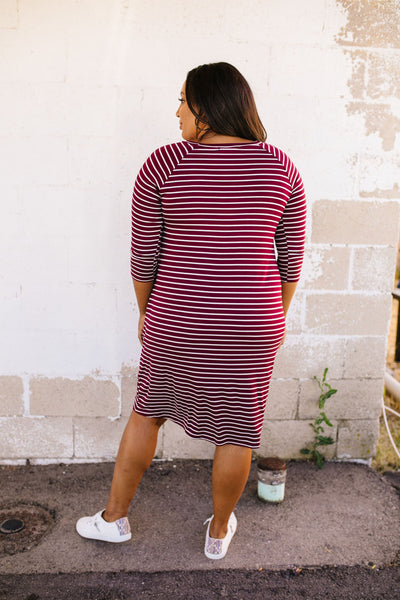 Burgundy Striped Skater Dress
