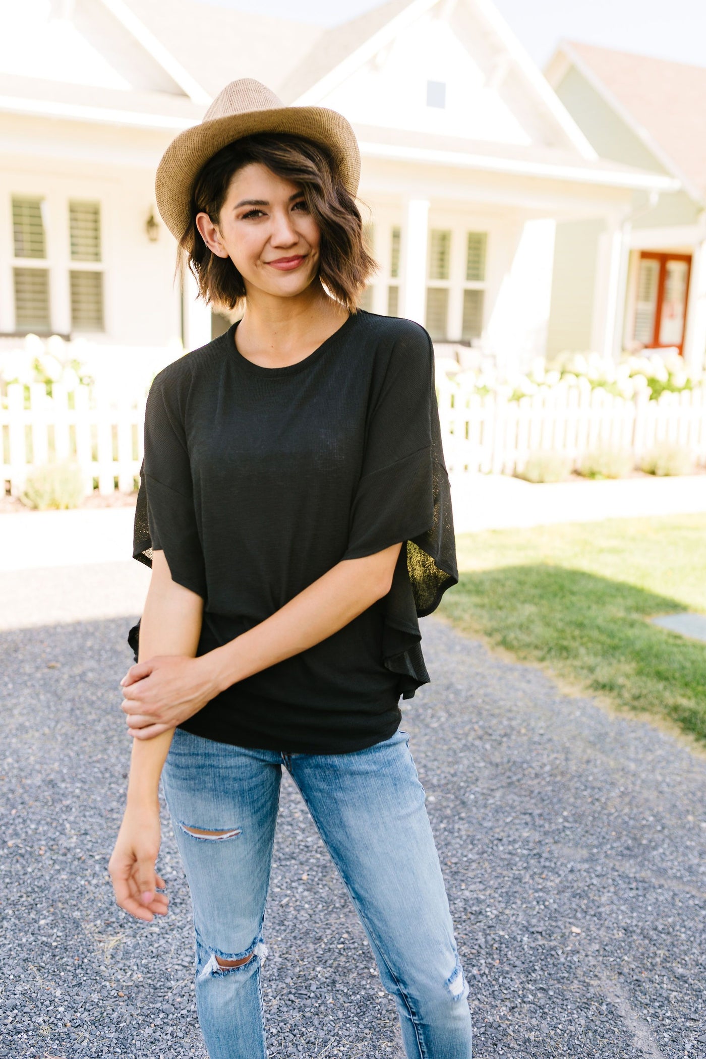 Elegantly Ruffled Sleeve Blouse