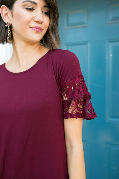 Luxe Knit Lace Ruffled Sleeve Blouse