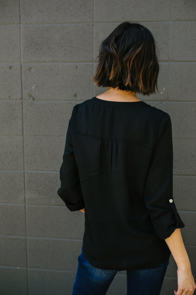 Notched Collar Wrap Blouse