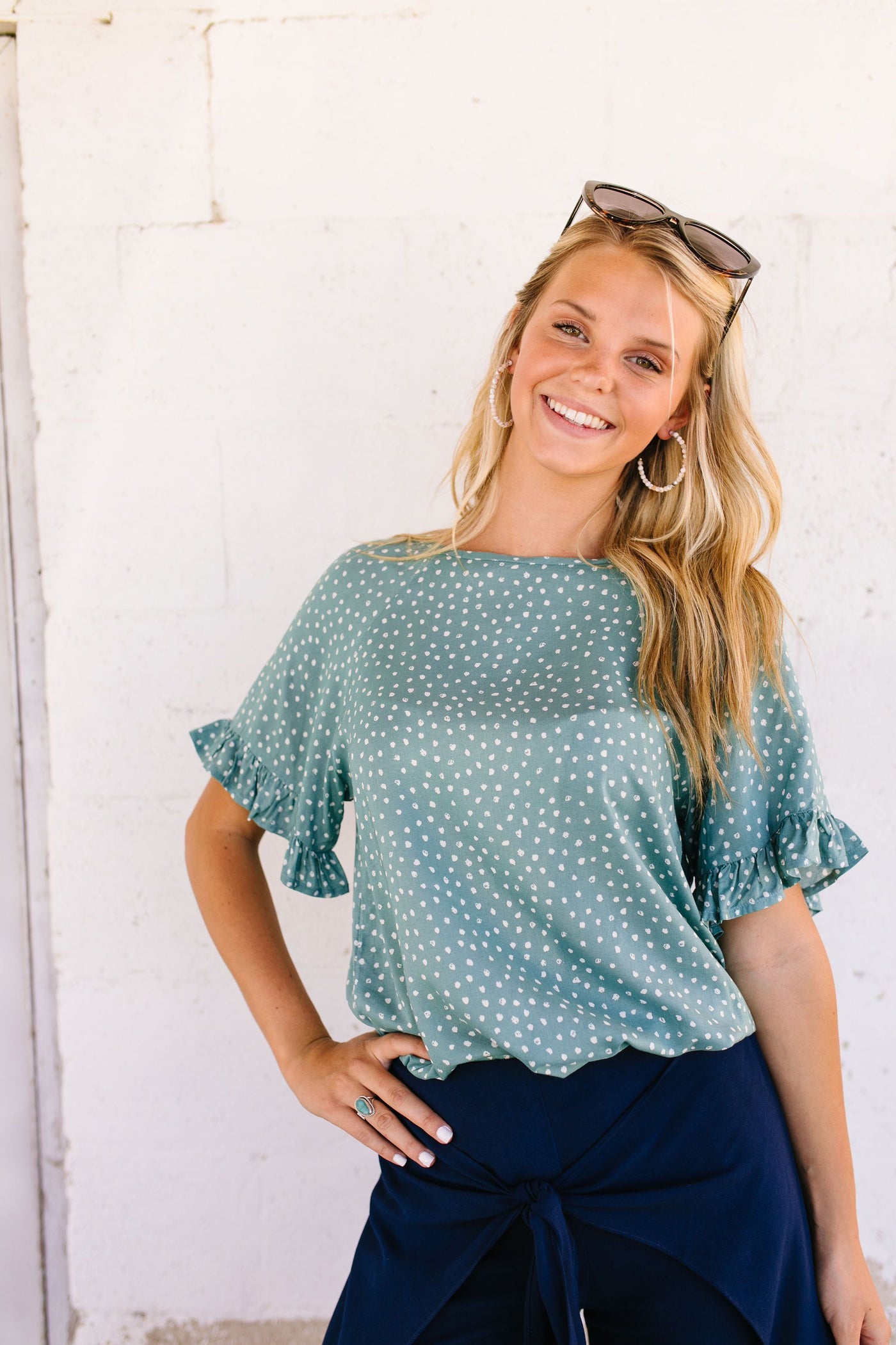 On The Spot Ruffled Sleeve Blouse