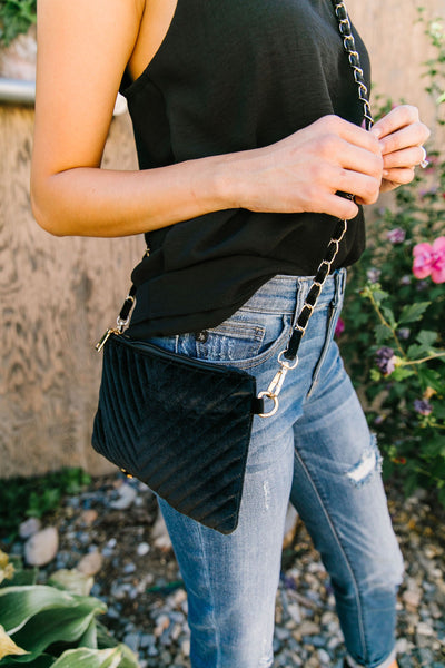 Velvet Chevron Crossbody Bag