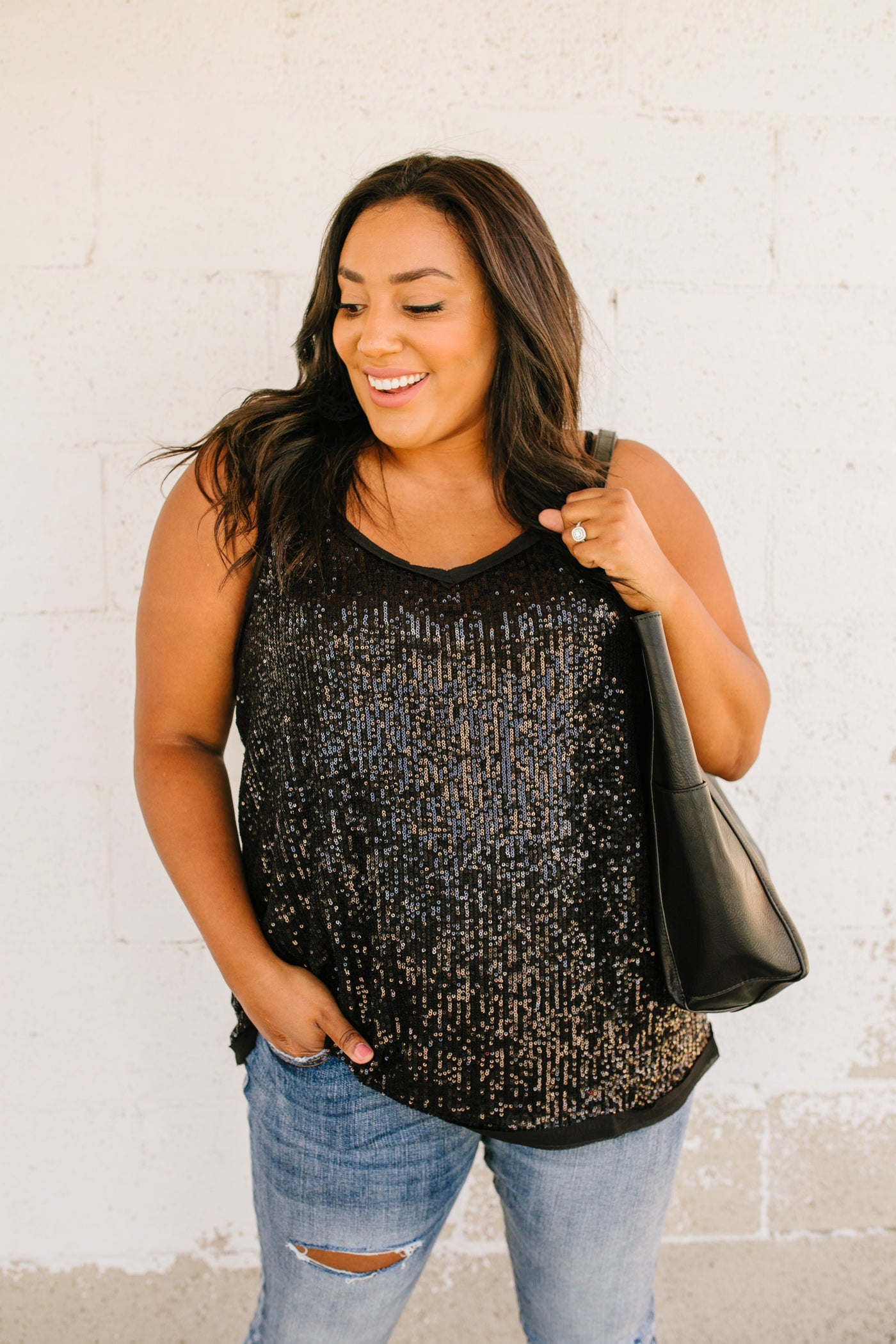 You Glow Girl Sequin Cami In Black