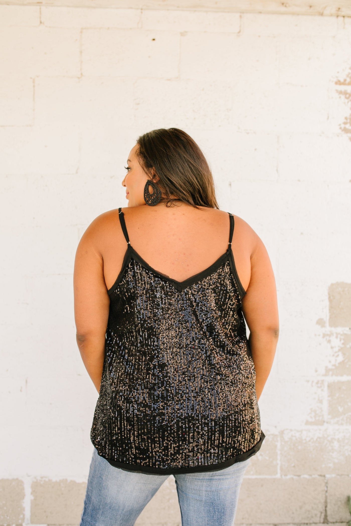 You Glow Girl Sequin Cami In Black