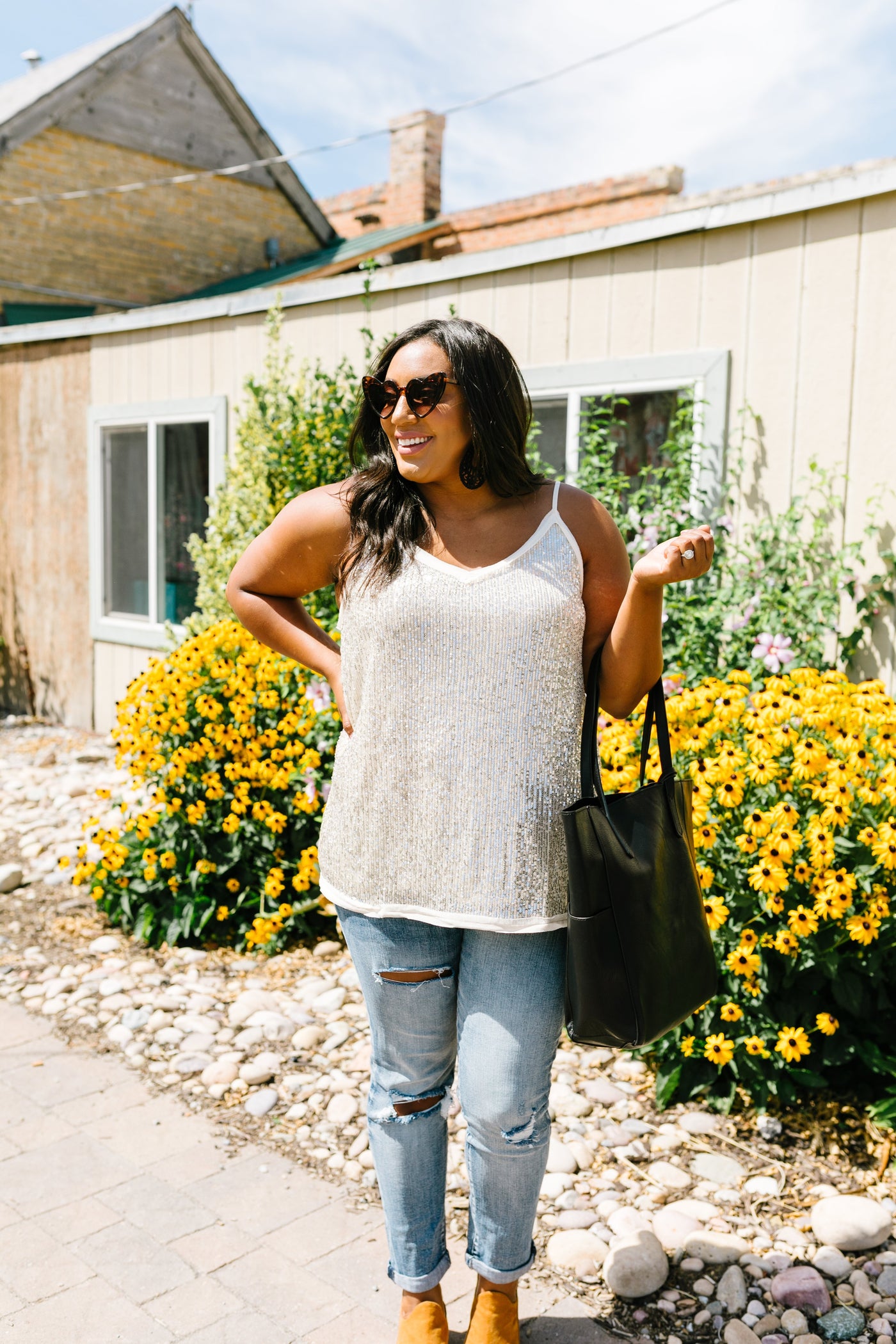 You Glow Girl Sequin Cami In Champagne